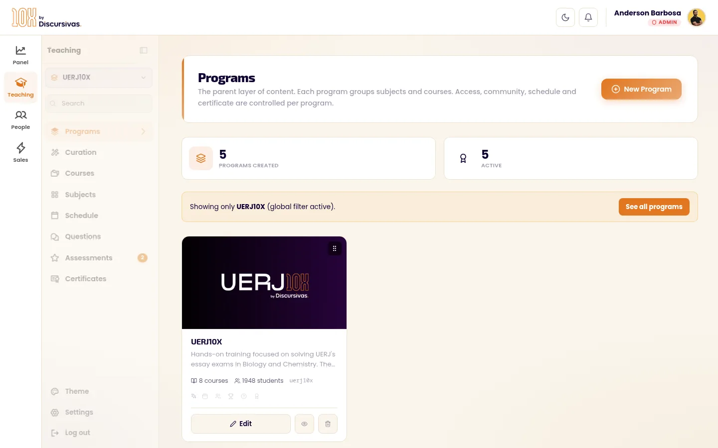 Discursivas 10X · Education · LMS platform