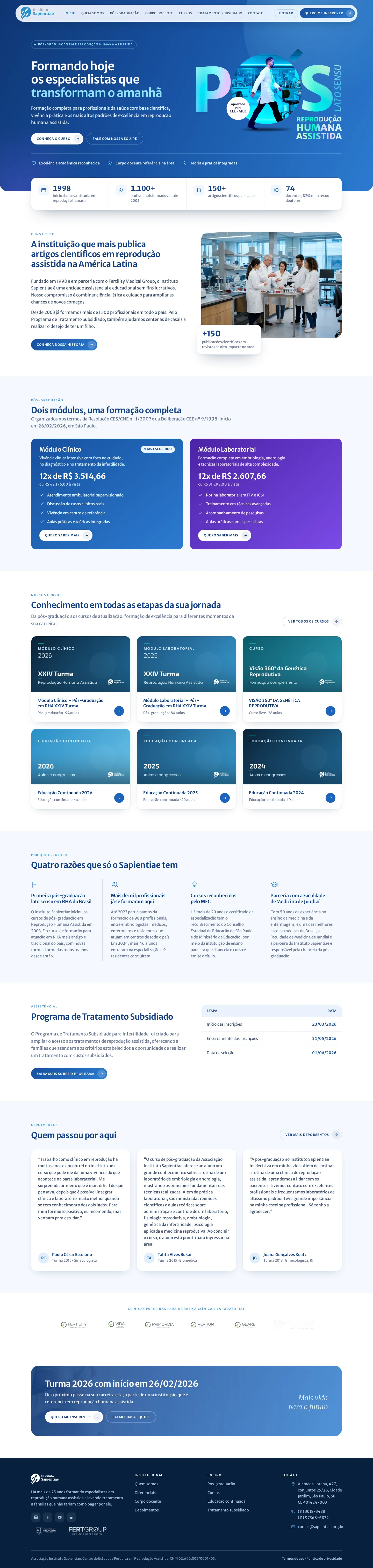Instituto Sapientiae · Educação · Site institucional